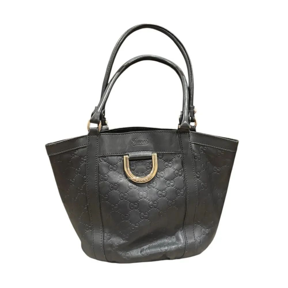 Gucci Black Leather Guccisima Small Abbey D Ring Bucket Tote Shoulder Bag